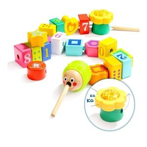Wooden Bead Lacing Toy Set with threading string